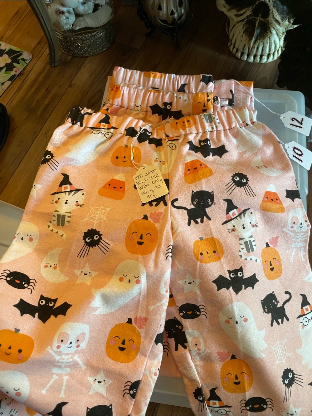 Kids Halloween Cotton Pajama Pants - Pink Pumpkin & Cat Print